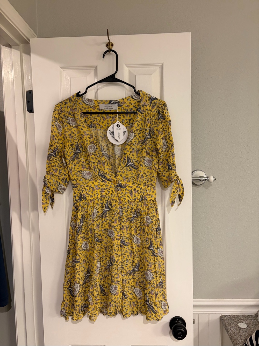 Auguste Valentina Mini Dress Yellow Floral Bird NWT US 4